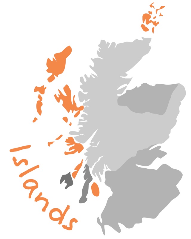 Map of Scotland with the Islands region highlighted