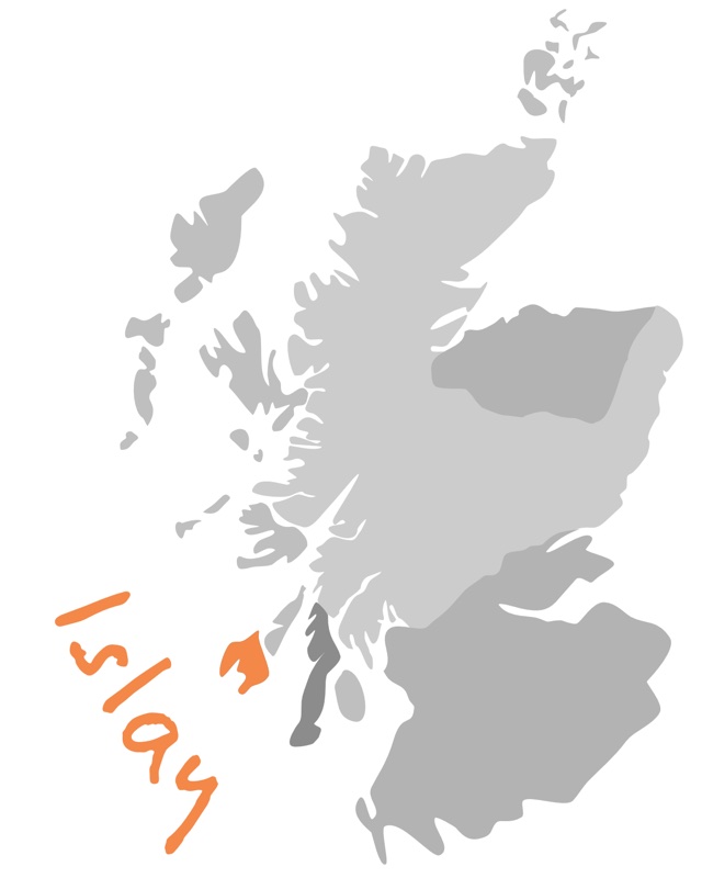 Map of Scotland with the Islay region highlighted