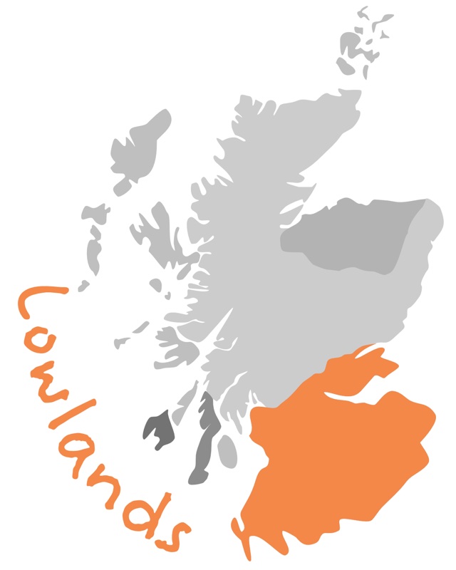 Map of Scotland with the Lowlands region highlighted